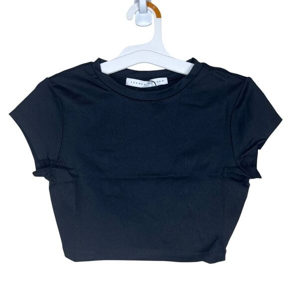NEW Susana Monaco Crop Crew Neck Short Sleeve Tee Black Medium - Picture 1 of 6